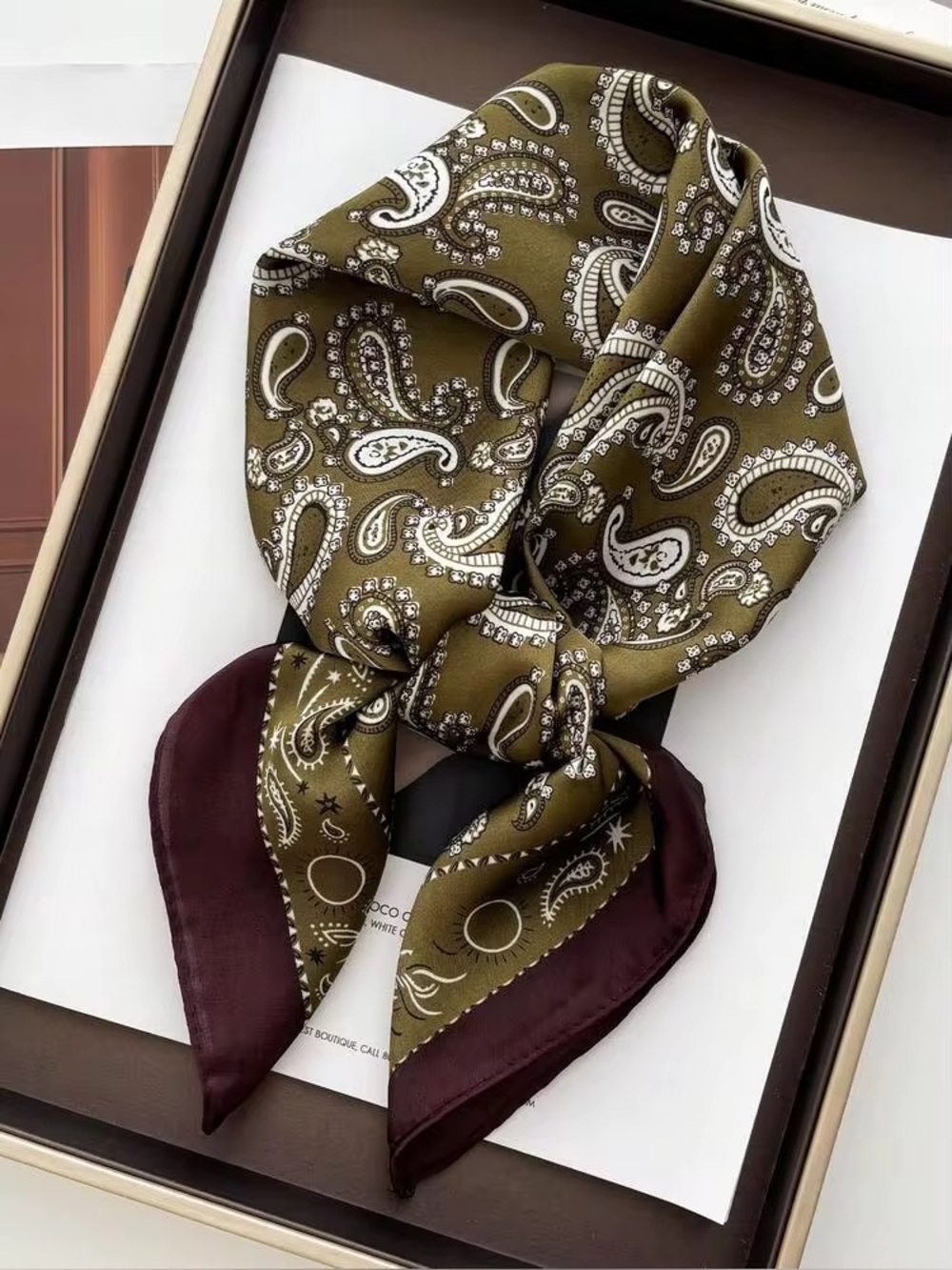Anthro Silky Satin Olive Green Brown Bandana Scarf Purse Hair Belt 27x27 New